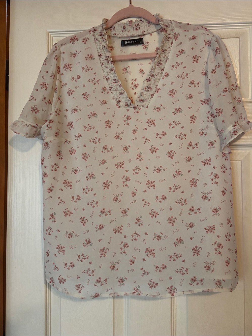 Allegra K Cream Blouse with Dusty Rose Floral Print